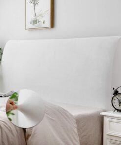 DUJUIKE Funda elástica para cabecero de cama, funda protectora de terciopelo a prueba de polvo para cabecero tapizado (color blanco, para cabecero Queen (59-67 pulgadas)