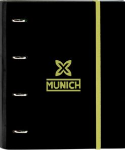 MUNICH BEAT - Carpeta 4 Anillas de 35 cm con 100 Hojas A4, Ideal para Niños de Diferentes Edades, Cómoda y Versátil, Calidad y Resistencia, 27x3.5x32 cm, Color Negro