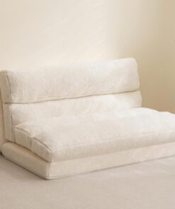 MAXYOYO Cama puf, sofá cama plegable, colchón de suelo para adultos, sofá de suelo plegable extra grueso de 6 pliegues, sofá de suelo para dormitorio y sala de estar, color beige, 100 x 240 cm