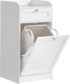 VASAGLE Armario de Baño con Cesto Ropa Sucia, Mueble de Baño con 1 Cajón y 1 Cesta de Ropa Sucia, Bolsa Interior Extraíble con Asas, 40 x 40 x 80,2 cm, Blanco Nube BBC741W01