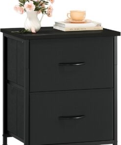 Somdot Mesitas de Noche con Cajones de Tela, Mesa de Noche Dormitorio, Mesilla de Noche Ideales para Salón, Estudio, 30 Profundo x 42 Ancho x 50 Alto (2 Cajones), Negro, Pack 1