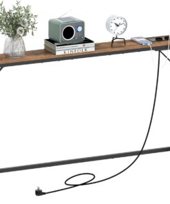 VEDECASA Mesa consola rústica con base de carga y puertos USB, mesa de entrada estrecha Shinny con 2 salidas y 2 USB, mesa de sofá para pasillo, salón, vintage marrón, VE0052 SCHMALER