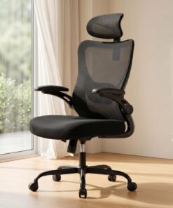 Marsail Silla Oficina Ergonómica, Silla Escritorio Ergonómica con Reposacabezas 2D, Soporte Lumbar 2D, Reposabrazos Plegables 3D, Asiento 8 cm, Altura Regulable, Función Basculante, hasta 136 kg