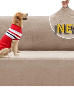 XINEAGE Funda de Sofá 3 Plazas, Fundas Sofa Elasticas para Salón, Fundas de Sofa Ajustables, Funda de Sofá Jacquard para Perros/Mascotas, Protector Sofa Antideslizante (3 Plazas, Caqui)