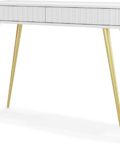 Selsey Bello - Tocador, Blanco con Patas Doradas, 104 cm | Mesa de maquillaje, tocador, mesa de maquillaje, con 2 cajones