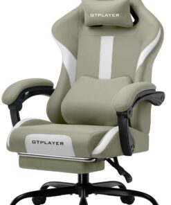 GTPLAYER Silla de Oficina ergonómica para Videojuegos, con reposacabezas y cojín Lumbar, Acolchado con reposapiés, Silla giratoria, Capacidad de 150 kg, Color Verde
