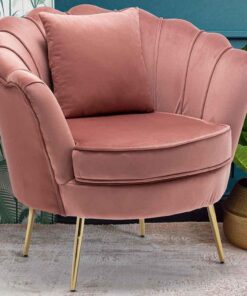 BAKAJI Sillón Relax tapizado Tejido Terciopelo Patas de Metal Color Dorado Acolchado diseño Moderno decoración Acolchada Amplio Respaldo de Concha tamaño 81 x 77 x 84 cm (Rosa)