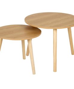 AKTIVE MAX Home Set de 2 mesas auxiliares, D40x44 cm y D50x50 cm, Peso máximo soportado 5kg, Nido, Color Madera, Patas de Madera Natural, para salón, Comedor, Oficina (18511)