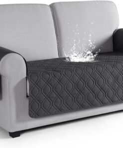 VANSOFY Funda de sofá, funda impermeable para sofá de 2 cojines, lavable, protector de muebles, antideslizante, para perros, mascotas (sofá biplaza Plus, gris carbón)