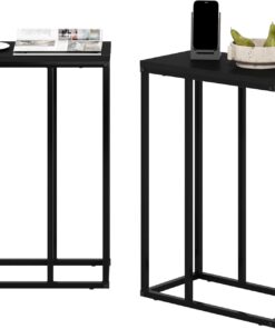 Furinno CAMNUS Juego de 2 mesas auxiliares en Forma de C con Estructura de Metal, mesita de Noche para Sala de Estar o Dormitorio, Estilo Americano