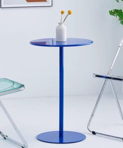 Mesa de Bar Redonda, Moderno Desayuno, bistró, Pub, Mesa Alta, mesas Altas de Metal para cócteles, Mesa Auxiliar para Muebles de Sala de Estar, Azul (tamaño: 40 x 40 x 50 cm)