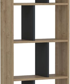WELL HOME MOBILIARIO & DECORACIÓN Estantería Decorativa librería para SALÓN o RECIBIDOR, conglomerado recubierta melamina, en Color Roble Zafiro-Antracita 140x60x25