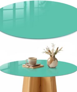 Tapa para Mesa de Centro 70 cm | Redondo | Multiusos | Bordes Pulidos | Menta fuerte | Pies Antideslizantes | con Impresión Decorativa | para la Cocina y Salón | Vetro Temperato