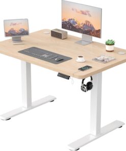 JUMMICO Escritorio eléctrico Regulable en Altura con Puerto de Carga USB, Escritorio de Altura Regulable, Mesa ergonómica de pie, 100 x 60 cm, Color Beige