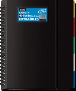 Dohe - Carpeta con 40 Fundas Extraíbles - A4 (25x31 cm), Anillas de Disco, 5 Separadores de Colores, Cierre de Goma Elástica - Material de oficina y escolar