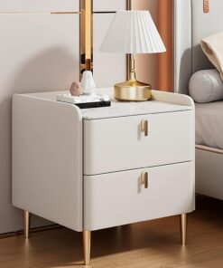 Mesita de Noche Moderna y Sencilla de Madera Maciza para Dormitorio, Armario de Almacenamiento con Dos cajones, Mesa Auxiliar pequeña y práctica, Gran Capacidad de Carga, Adecuada para dormi
