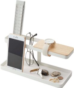YAMAZAKI Wood & Steel Organizer Tower Desk Bar-Organizador de Madera y Acero, White, Talla única