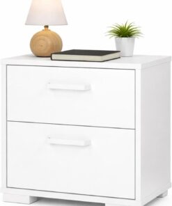 WELL HOME MOBILIARIO & DECORACIÓN Mesita de Noche, Mesilla Auxiliar Eria Gloss White con 2 cajones en Color Blanco Brillante 41 x 40 x 45 cm