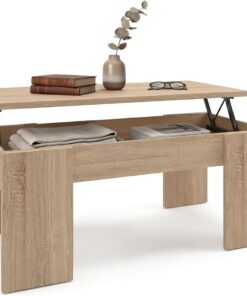 duehome | Mesa de Centro Elevable, Mesita de Salón o Comedor, Modelo Vita, Acabado en Color Roble Canadian, Medidas: 100 cm (Largo) x 50 cm (Ancho) x 45-53 cm (Alto)