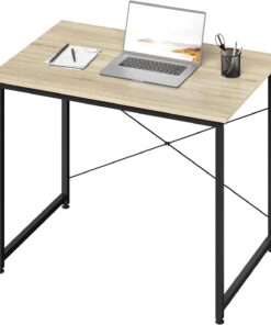 WOLTU Escritorio Oficina, Mesa de Ordenador | 80x60x75 cm, con Soporte Metálico, para Estudio Oficina y Dormitorio, Madera + Metal, Roble Claro + Negro