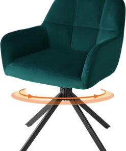 Sweetcrispy Sillas de Comedor, 360° Giratoria, Sillas de Cocina, Sillas de Comedor Nordicas, Silla de Tocador, Soporta hasta 120 kg, con Reposabrazos y Patas de Acero, Silla de Escritorio Para Oficina