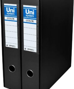 Unisystem - Módulo de 2 Archivadores de Palanca 65mm, A4, Color Negro | 2 Anillas Niqueladas, Perfecto para Clasificar Documentos o Fundas Multitaladro Oficina