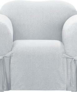 Surefit Funda de cojín de una Pieza con Lazos, Funda para sillón, Ajuste Tejido Relajado, 100% algodón, Lavable a máquina, Color Gris