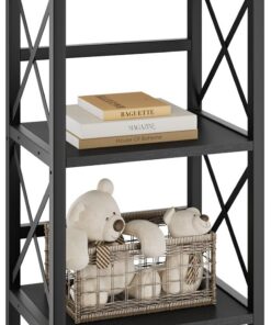 YMYNY Librería, Estantería de 3 Niveles, Estanteria Almacenaje, Mueble Organizador, para Salón, Dormitorio, Cocina, Oficina, Estilo Industrial, 40×29×75CM, Negro HST008B