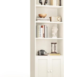 Coleshome Estantería con Puertas 6 Niveles, Librería 176cm Blanco | Montaje Fácil 176x48x24cm Estanterías Repisas Ajustables Antivuelco 80-120 Libros Salón Dormitorio Oficina