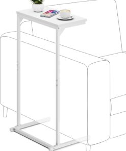 TUTOTAK Mesa auxiliar en forma de C, pequeña mesa alta de 73 cm, mesa de café, salón, dormitorio, color blanco TB01BW071EU