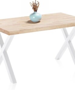 Adec Group X-Loft, Mesa de Comedor, Mesa de Salon, Acabado en Roble Salvaje y Patas Metalicas Blanco, Medidas: 140 cm (Largo) x 80 cm (Ancho) x 76 cm (Alto)
