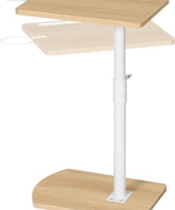 HOOBRO Mesa Auxiliar en Forma de C, Mesa de Sofá Giratoria 360°, Portavasos Extraíble y Ranura para Tableta, Salón, Dormitorio, Blanco y Natural EWN34SF01