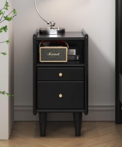 Mesitas de Noche de Madera Maciza, mesita de Noche con cajón de Almacenamiento, mesita de Noche pequeña, mesita de Noche para Dormitorio (Color: Svart, tamaño: 30 cm/12 Pulgadas)