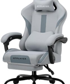 GTPLAYER Silla de Oficina ergonómica para Videojuegos, con reposacabezas y cojín Lumbar, Acolchado con reposapiés, Silla giratoria, Capacidad de 150 kg, Color Gris