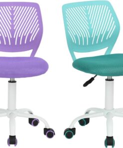 MEUBLE COSY Silla de Oficina Juego de 2, Silla de Escritorio Giratoria Regulable en Altura, sin Reposabrazos, con Ruedas para Teletrabajo, Estudio y Dormitorio, Violeta + Turquesa