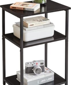 IBUYKE Mesa Auxiliar de 3 Niveles,Mesa de Sofá,Negro TMJ402B | Mesita de Noche de Estilo Industrial,Estructura de Acero Resistente,para Pasillo,Salón,Dormitorio,39 x 30 x 59cm