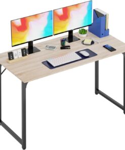 PayLessHere Escritorio para computadora de 120 cm, Color Natural | Escritorio pequeño con marco de metal, ideal para el trabajo diario de oficina