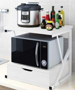 BAKAJI Estantería móvil para microondas, Estructura de Metal con Estante de Madera MDF y cajón Organizador para Utensilios de Cocina, diseño Moderno, 54 x 35 x 50 cm, Color Blanco, Mediano