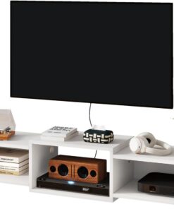 IBUYKE Flotante Mueble de TV Montado en La Pared, Mesa Televisión Multimedia de Madera para, Mueble Flotante para TV Debajo del Televisor para Salón, Dormitorio u Oficina, Blanco WST013W