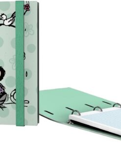Grafoplas - Archivador Anillas A5, Carpebook Mafalda Kiss, Incluye Recambio | 90 Hojas Cuadricula 5x5 Borde Color 90g , Lomo Curvo Ergonómico, 4 Anillas Redondas 25mm, FSC, Papelería Escolar