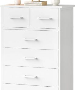 Cómoda de madera para dormitorio, cómoda, armario de almacenamiento, organizador de 6 cajones para oficina, sala de estar, pasillo, madera blanca