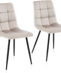 Sweetcrispy Silla de Comedor, Silla de Cocina con Patas de Metal, Silla de Comedor de Terciopelo sin reposabrazos, sillas Modernas para Comedor, 2 Piezas, Gris Claro