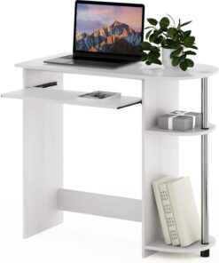Furinno Simplista Escritorio para computadora, Madera de ingeniería, Roble Blanco/Acero Inoxidable, 40.01 (D) x 80.01 (W) x 73.03 (H) cm