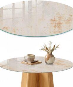 Tapa para Mesa de Centro 90 cm | Redondo | Multiusos | Bordes Pulidos | Fondo rústico | para la Cocina y Salón | Vetro Temperato | Pies Antideslizantes | con Impresión Decorativa