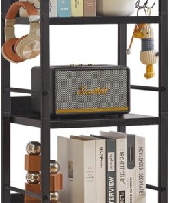 Aibiju Estantería de Escalera, Estantería de 5 Niveles con Cajón de Tela, Estante de Escalera Industrial, Estantería Alta y Estrecha con Estantes para Dormitorio, Sala de Estar, Negro YD-BC001B