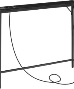 MAHANCRIS Mesa Auxiliar con Base de Carga, Mesita de Entrada, Consola Larga y Estrecha, Mesa de Pasillo, Mesa Vintage para Respaldo de Sofá, Adecuada para Entrada, Vestíbulo, Salón, Negro ACTBK151UE01