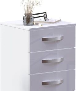 Vida Designs Hochglanz 3-Schubladen-Nachttisch, rechteckiger Nachtschrank, Weiß, 36 cm T x 40 cm B x 56 cm H