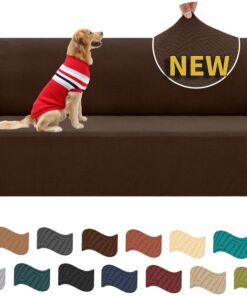 XINEAGE Funda de Sofá 3 Plazas, Fundas Sofa Elasticas para Salón, Fundas de Sofa Ajustables, Funda de Sofá Jacquard para Perros/Mascotas, Protector Sofa Antideslizante (3 Plazas, Café)