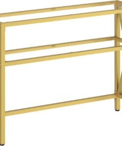 HOOBRO MMesa Auxiliar de Cristal, Mesa de Sofá con Dos Estantes, Mesita de Entrada con Estructura en X, Consola para Vestíbulo, Recibidor, Pasillo o Salón, Dorado EGD122XG01