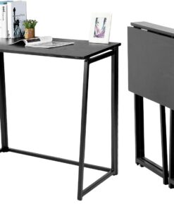 Meuble Cosy Mesa de Ordenador Plegable para Ahorrar Espacio, con Estructura de Acero, para Oficina, Hogar, Puesto de Trabajo, Estilo Escandinavo, Patas de Metal, FáCil Montaje, Negro, 80 X 40 X 74 Cm
